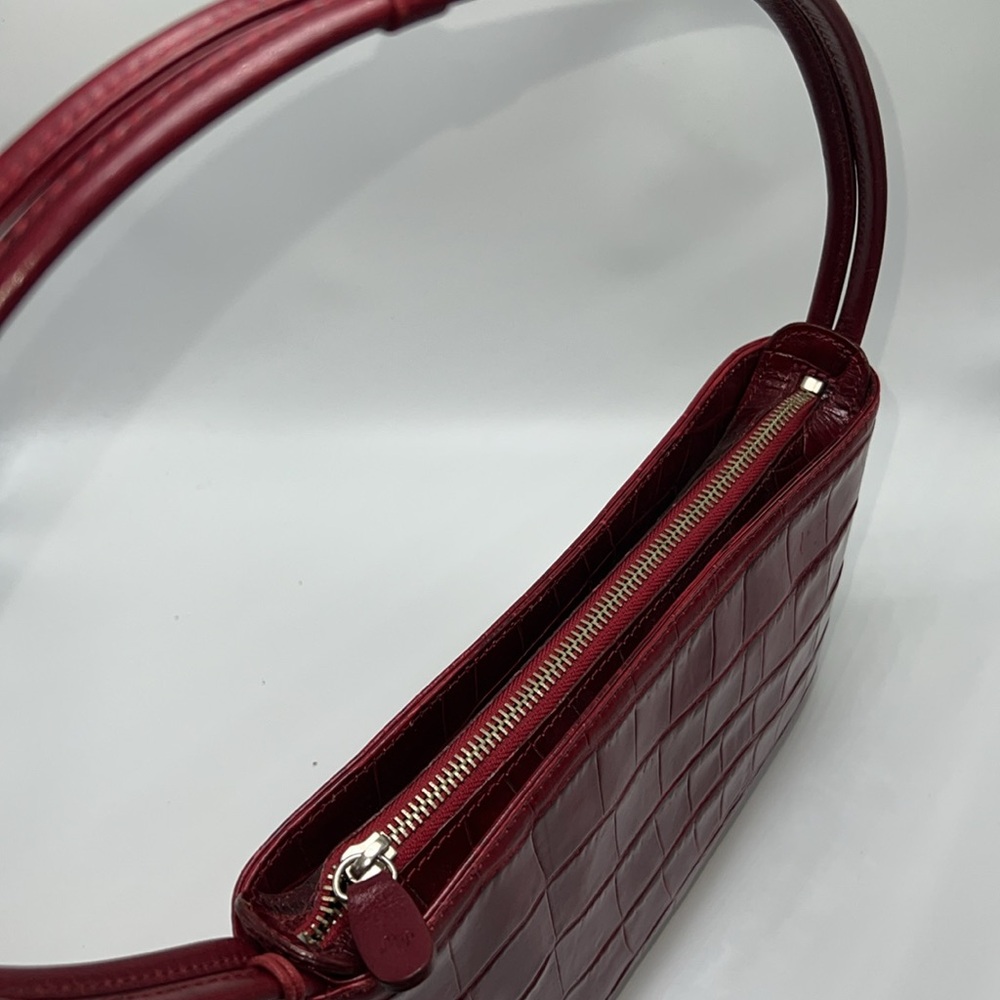 🌹MONSAC SCARLET RED CROCODILE EMBOSSED LEATHER SHOULDER BAG - Picture 7 of 17